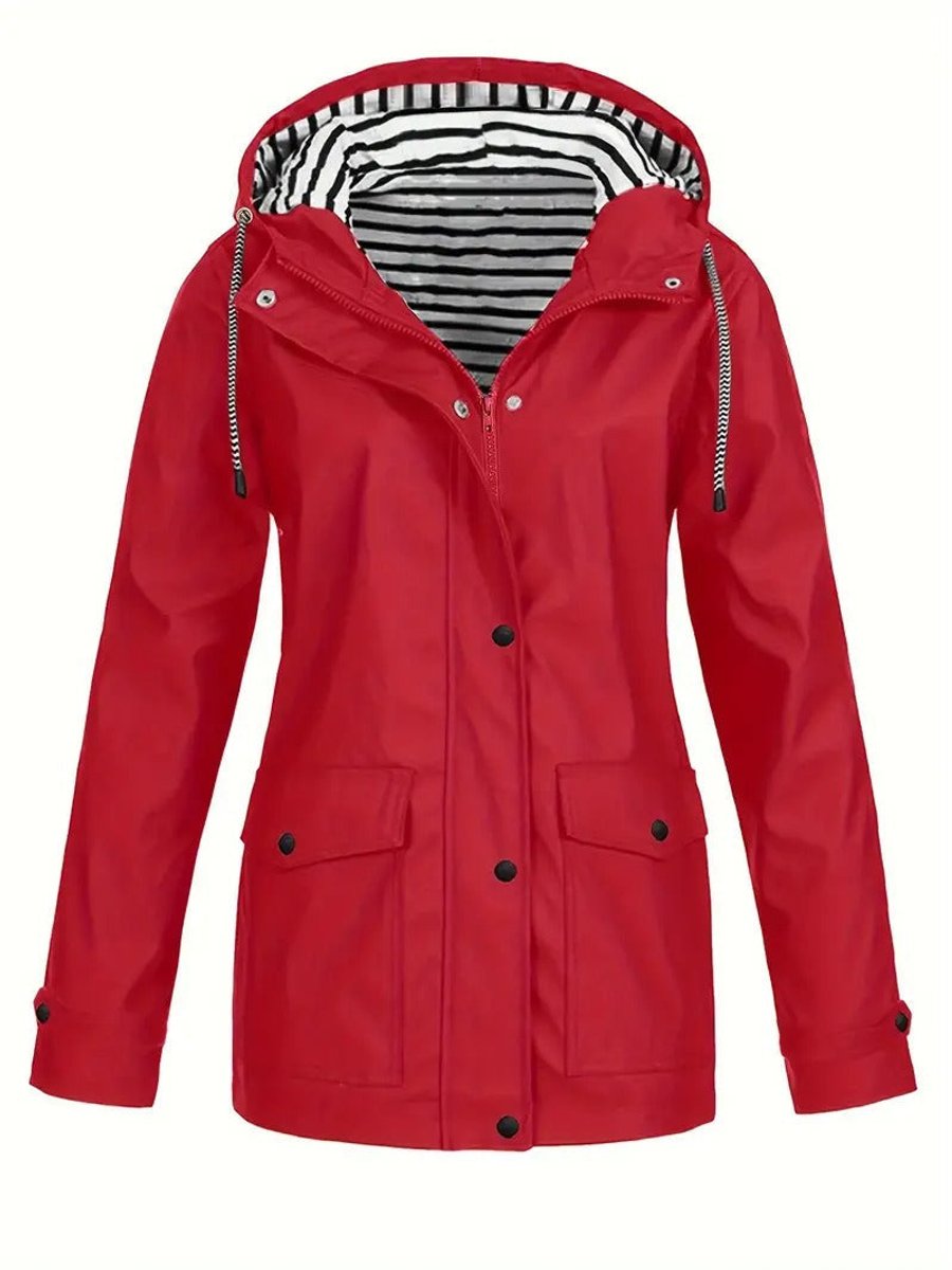 Willow | Women's Hooded Waterproof Striped Rain Jacket - Red