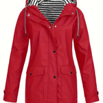 Willow | Women's Hooded Waterproof Striped Rain Jacket - Red
