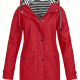 Willow | Women's Hooded Waterproof Striped Rain Jacket - Red