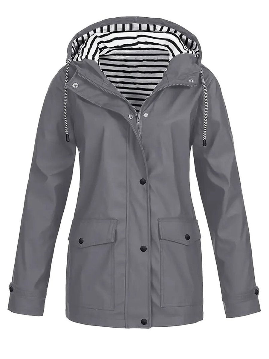 Willow | Women's Hooded Waterproof Striped Rain Jacket - Grey