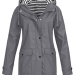 Willow | Women's Hooded Waterproof Striped Rain Jacket - Grey