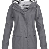 Willow | Women's Hooded Waterproof Striped Rain Jacket - Grey