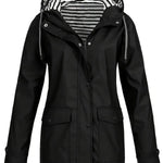Willow | Women's Hooded Waterproof Striped Rain Jacket - Black