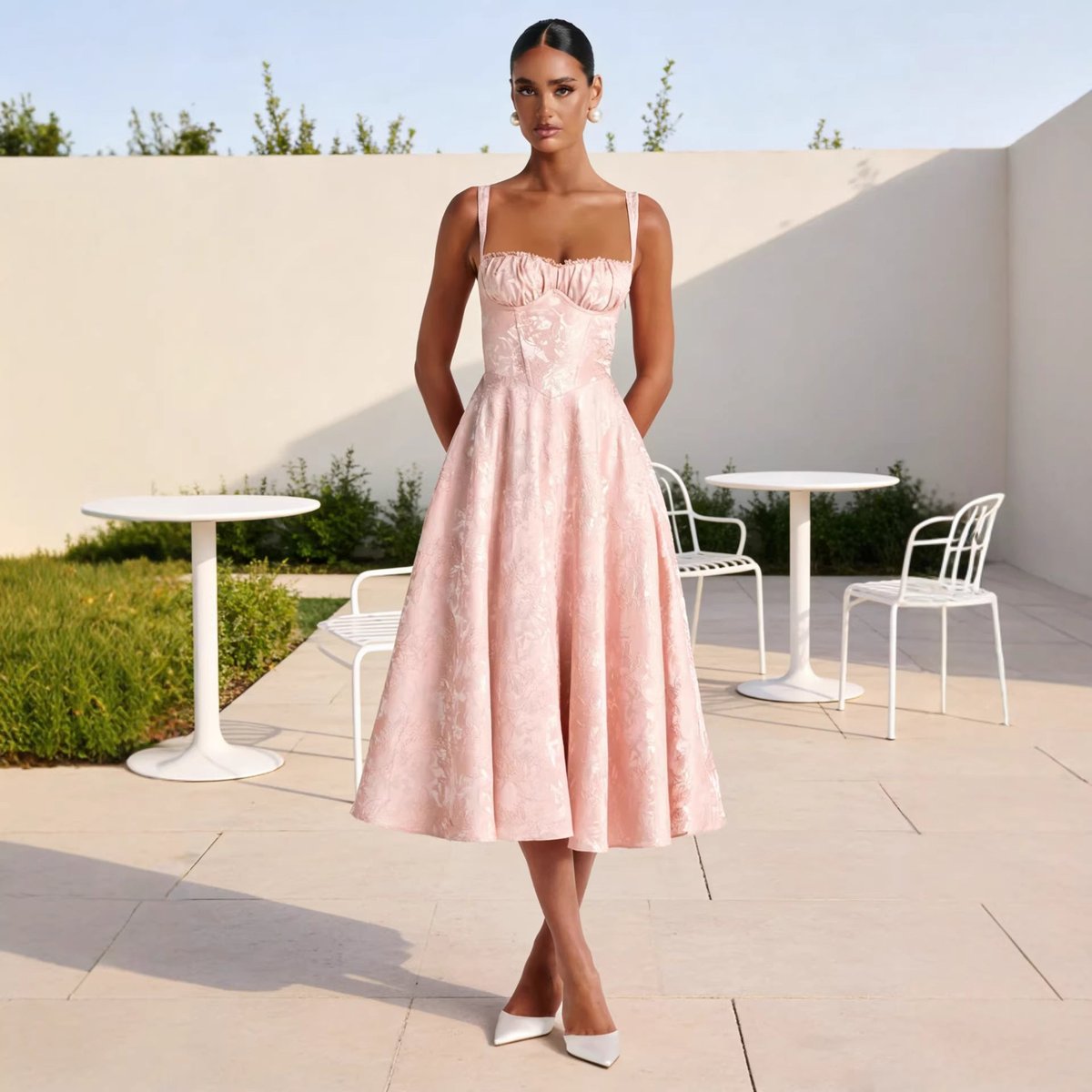 Vera | Women's Ruched Corset Midi Cocktail Dress