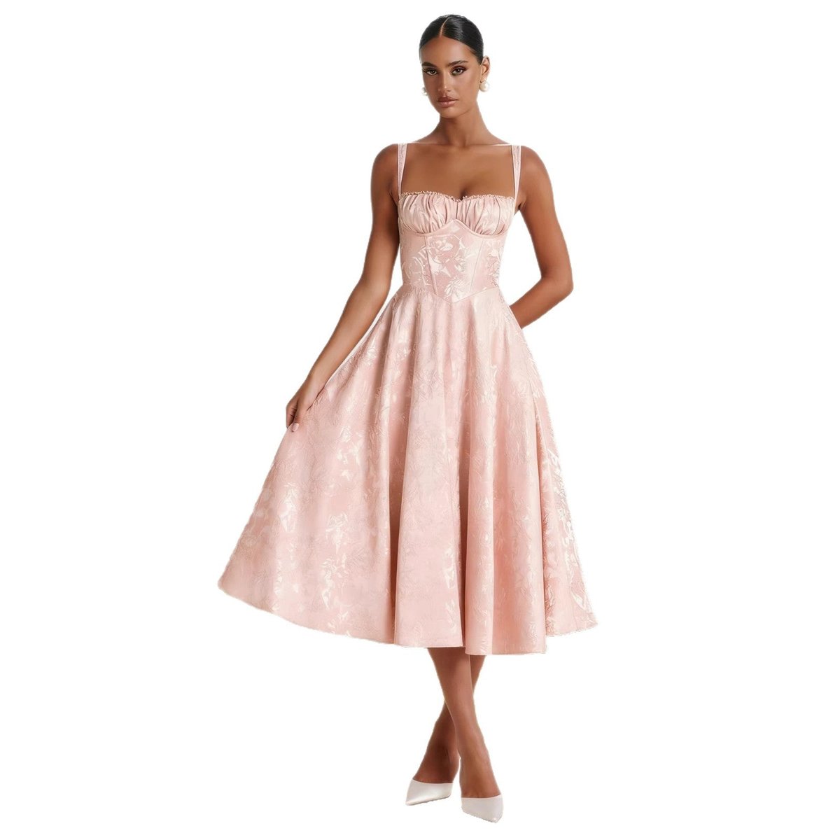 Vera | Women's Ruched Corset Midi Cocktail Dress - Pink
