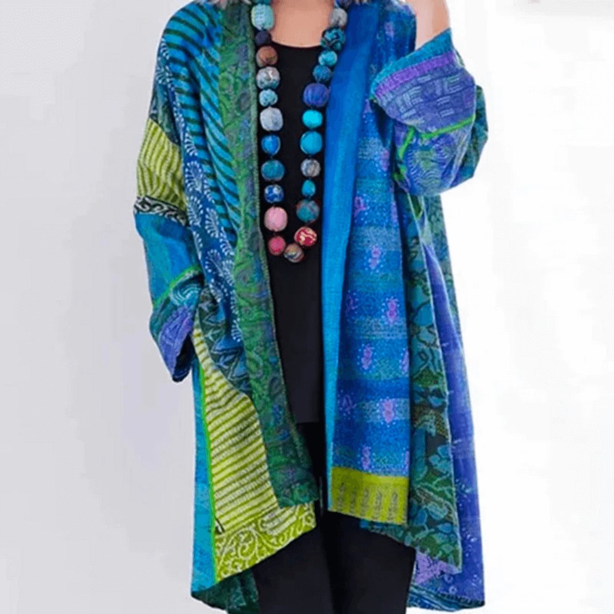 Jessica | Women's Open Front Longline Boho Cardigan - Blue