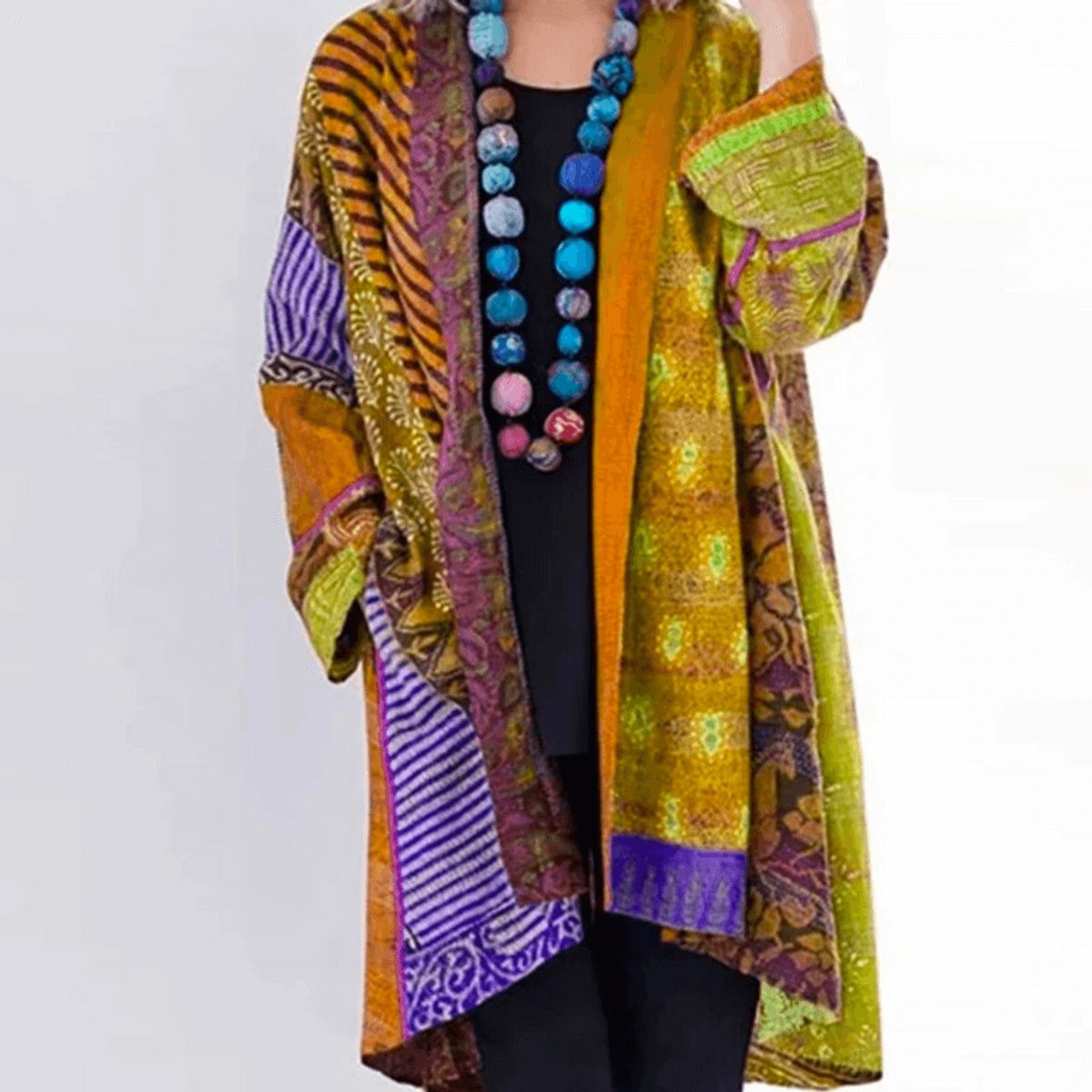 Jessica | Women's Open Front Longline Boho Cardigan - Yellow