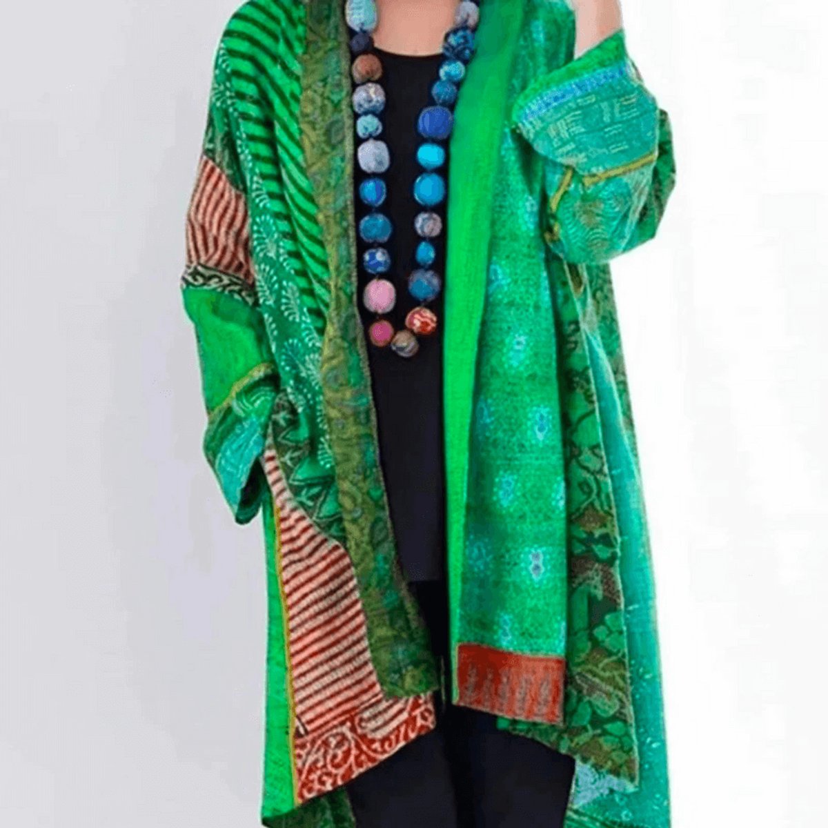 Jessica | Women's Open Front Longline Boho Cardigan - Green