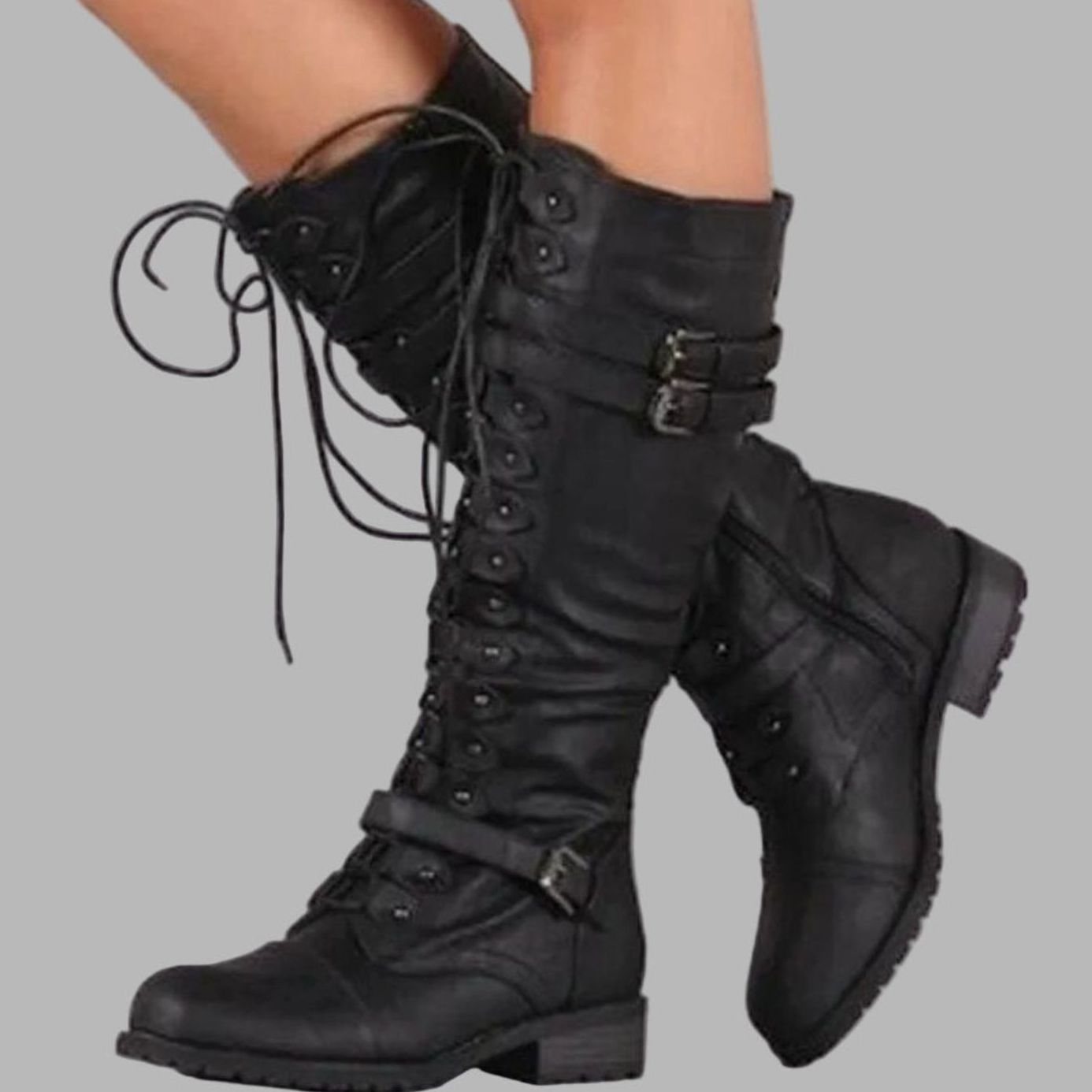 Polly | Women's Buckle Knee-High Boots - Black