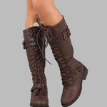 Polly | Women's Buckle Knee-High Boots - Brown