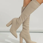 Emilia | Women's Block Heel Knee High Sock Boots - Beige