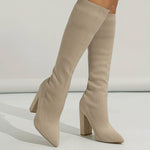 Emilia | Women's Block Heel Knee High Sock Boots - Brown