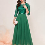 Ethel | Women's Three Quarter Sleeve Maxi Dress - Green