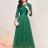 Ethel | Women's Three Quarter Sleeve Maxi Dress - Green