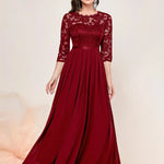 Ethel | Women's Three Quarter Sleeve Maxi Dress - Red