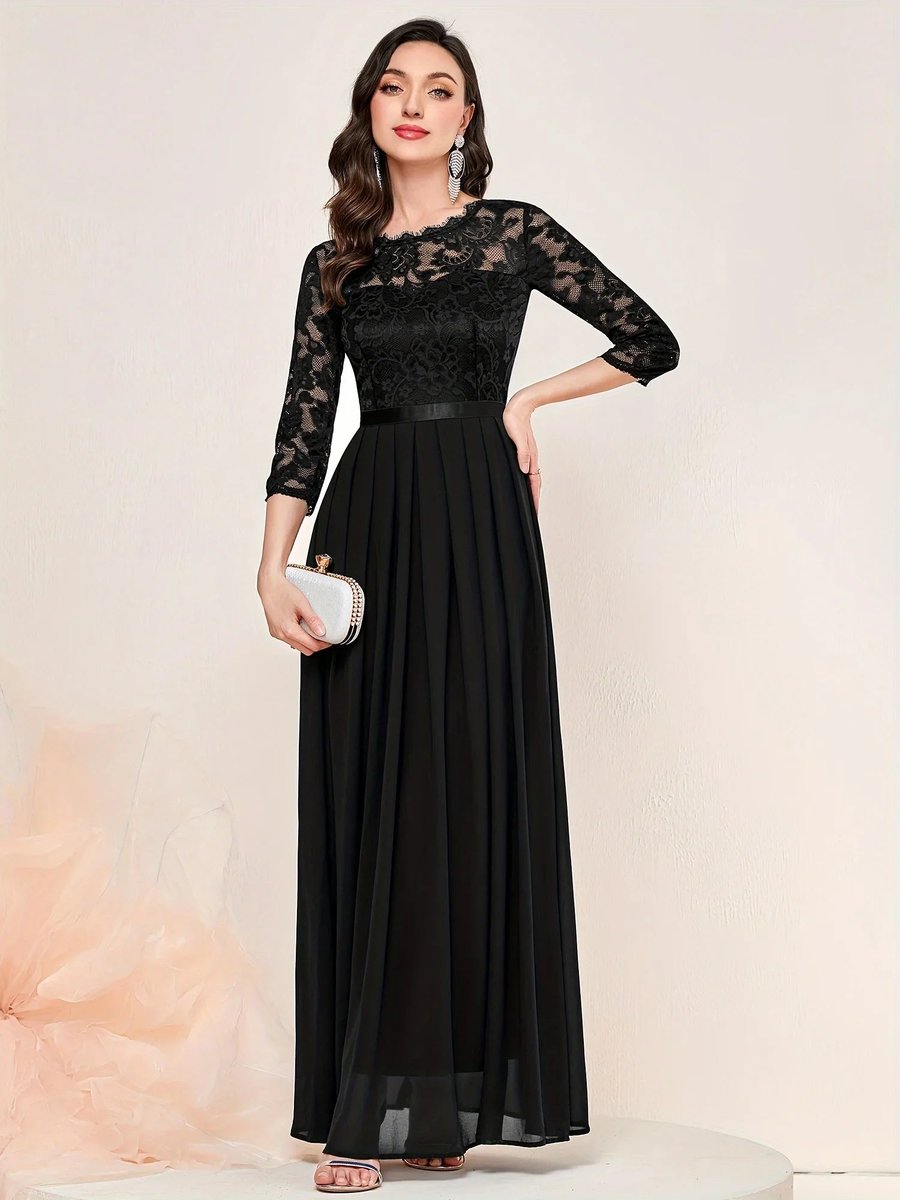 Ethel | Women's Three Quarter Sleeve Maxi Dress - Black