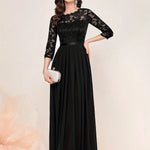 Ethel | Women's Three Quarter Sleeve Maxi Dress - Black