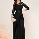 Ethel | Women's Three Quarter Sleeve Maxi Dress - Black