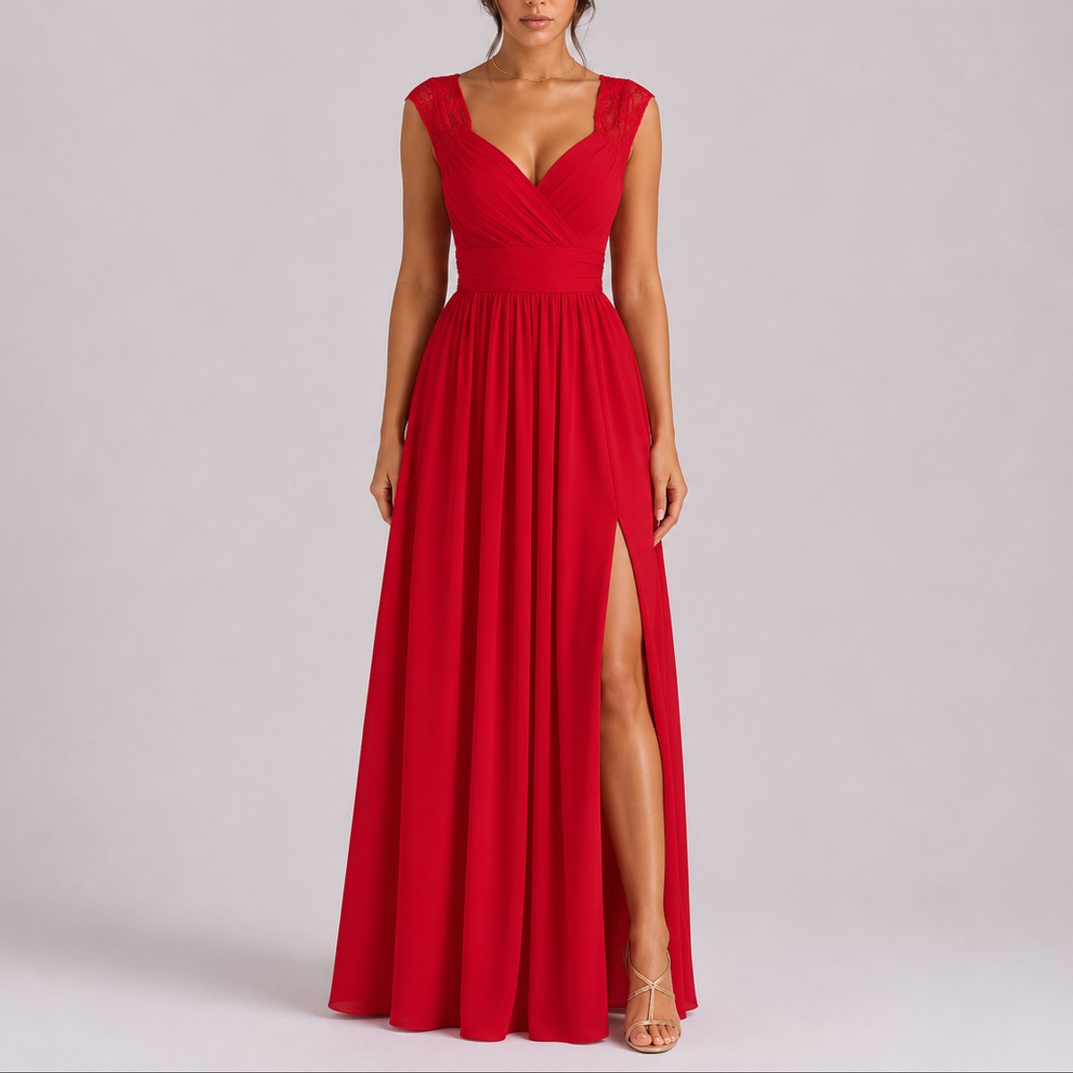 Delilah | Women's V Neck Wrap Maxi Wedding Guest Dress - Red