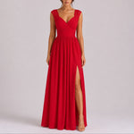 Delilah | Women's V Neck Wrap Maxi Wedding Guest Dress - Red