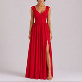 Delilah | Women's V Neck Wrap Maxi Wedding Guest Dress - Red