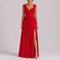 Delilah | Women's V Neck Wrap Maxi Wedding Guest Dress - Red