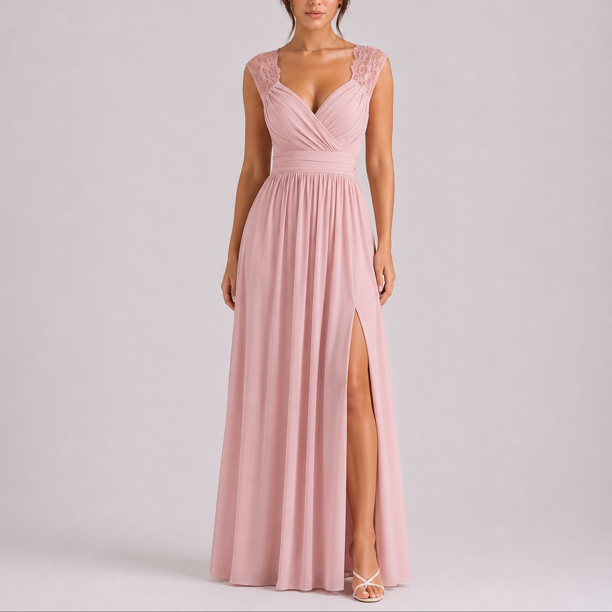 Delilah | Women's V Neck Wrap Maxi Wedding Guest Dress - Pink