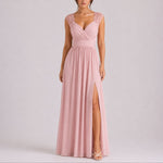 Delilah | Women's V Neck Wrap Maxi Wedding Guest Dress - Pink