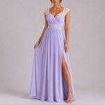 Delilah | Women's V Neck Wrap Maxi Wedding Guest Dress - Purple