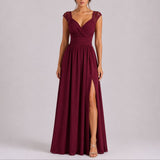 Delilah | Women's V Neck Wrap Maxi Wedding Guest Dress - Red Carpet