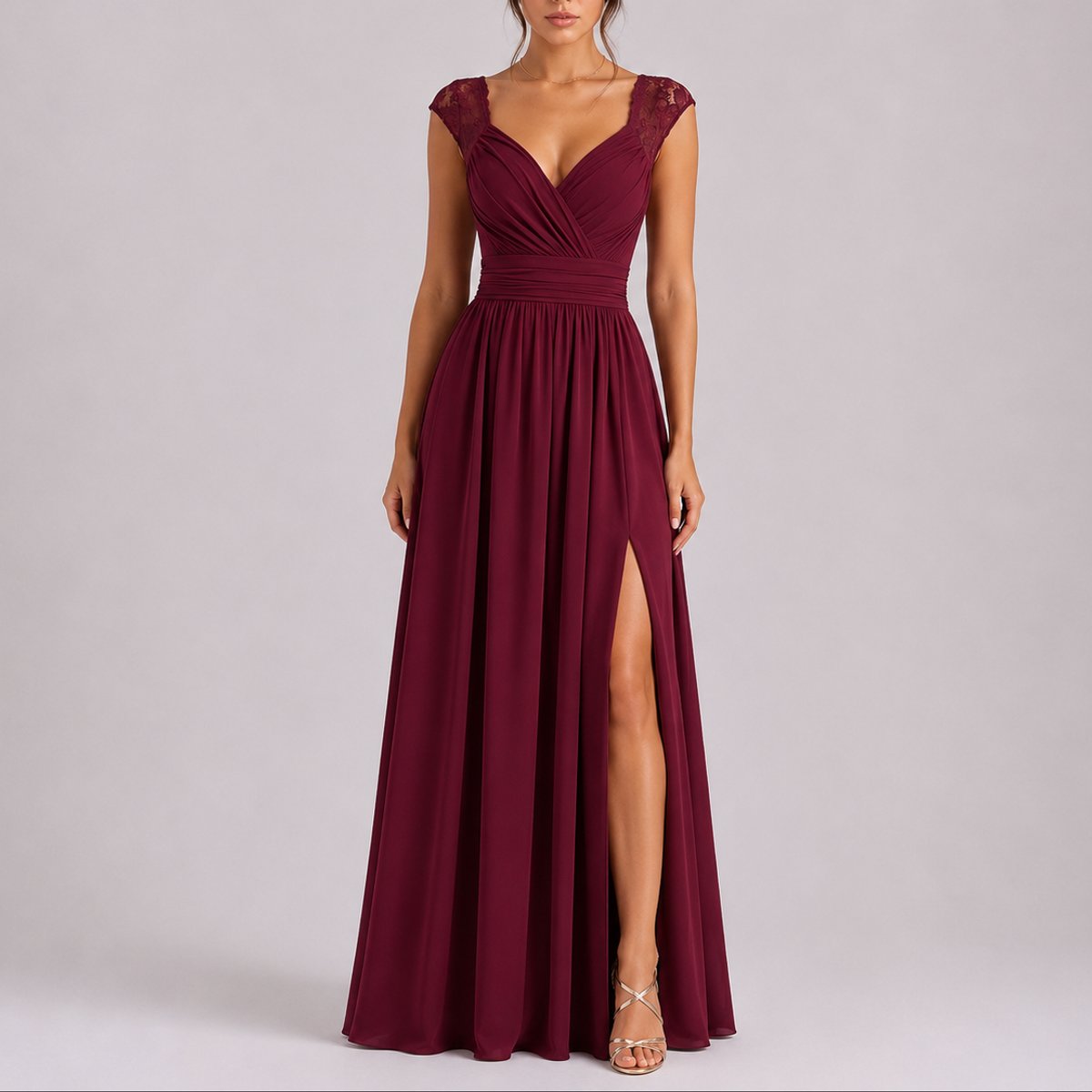 Delilah | Women's V Neck Wrap Maxi Wedding Guest Dress - Red Carpet