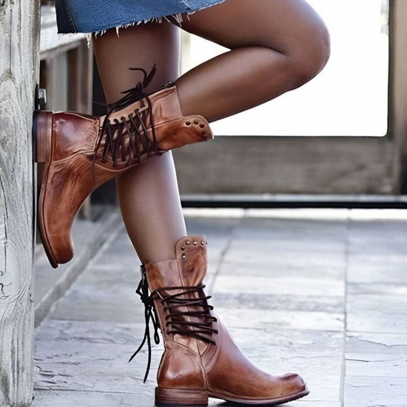 Cassie | Women's Block Heel Leather Look Ankle Boots