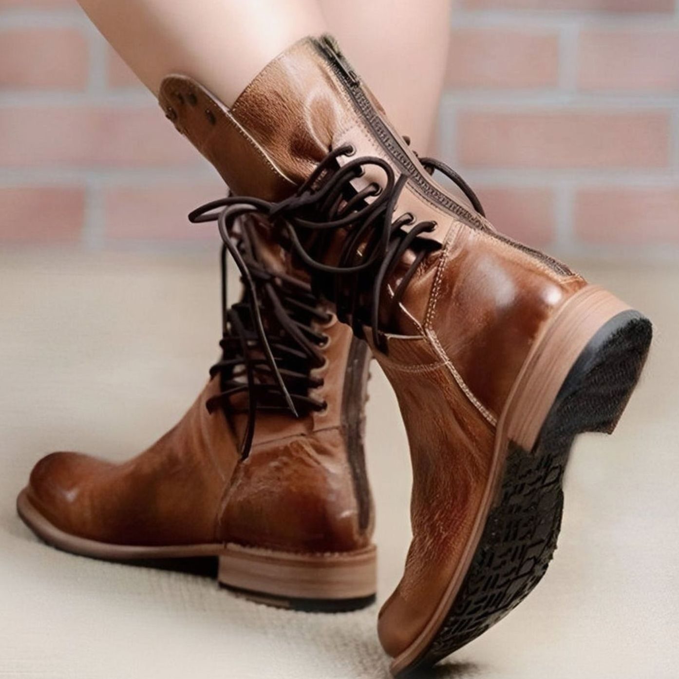 Cassie | Women's Block Heel Leather Look Ankle Boots - Black