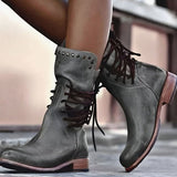 Cassie | Women's Block Heel Leather Look Ankle Boots - Grey