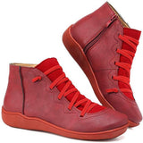 Candida | Women's Side Zip Leather Look Ankle Boots - Red