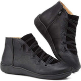 Candida | Women's Side Zip Leather Look Ankle Boots - Black