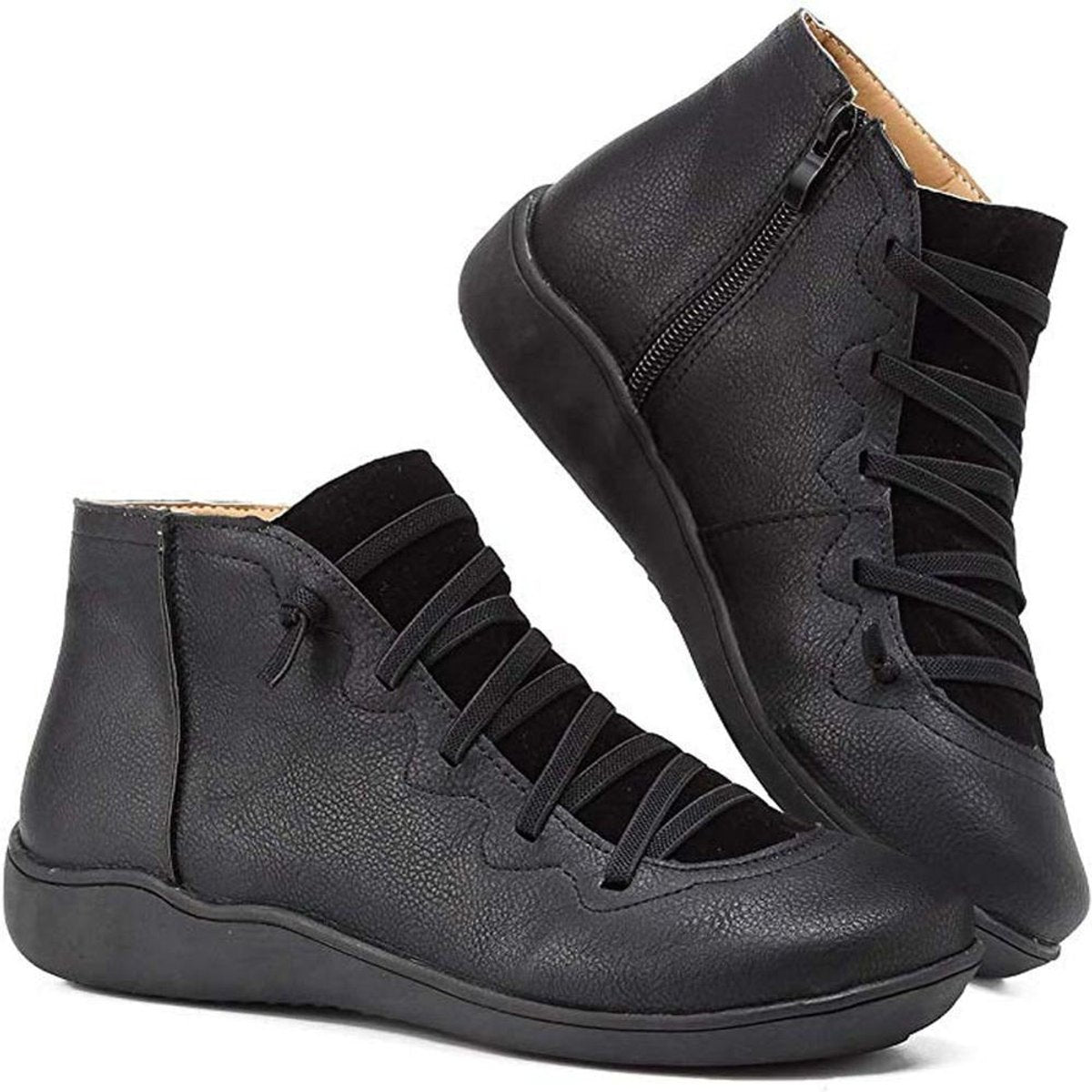 Candida | Women's Side Zip Leather Look Ankle Boots - Black