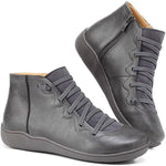 Candida | Women's Side Zip Leather Look Ankle Boots - Grey