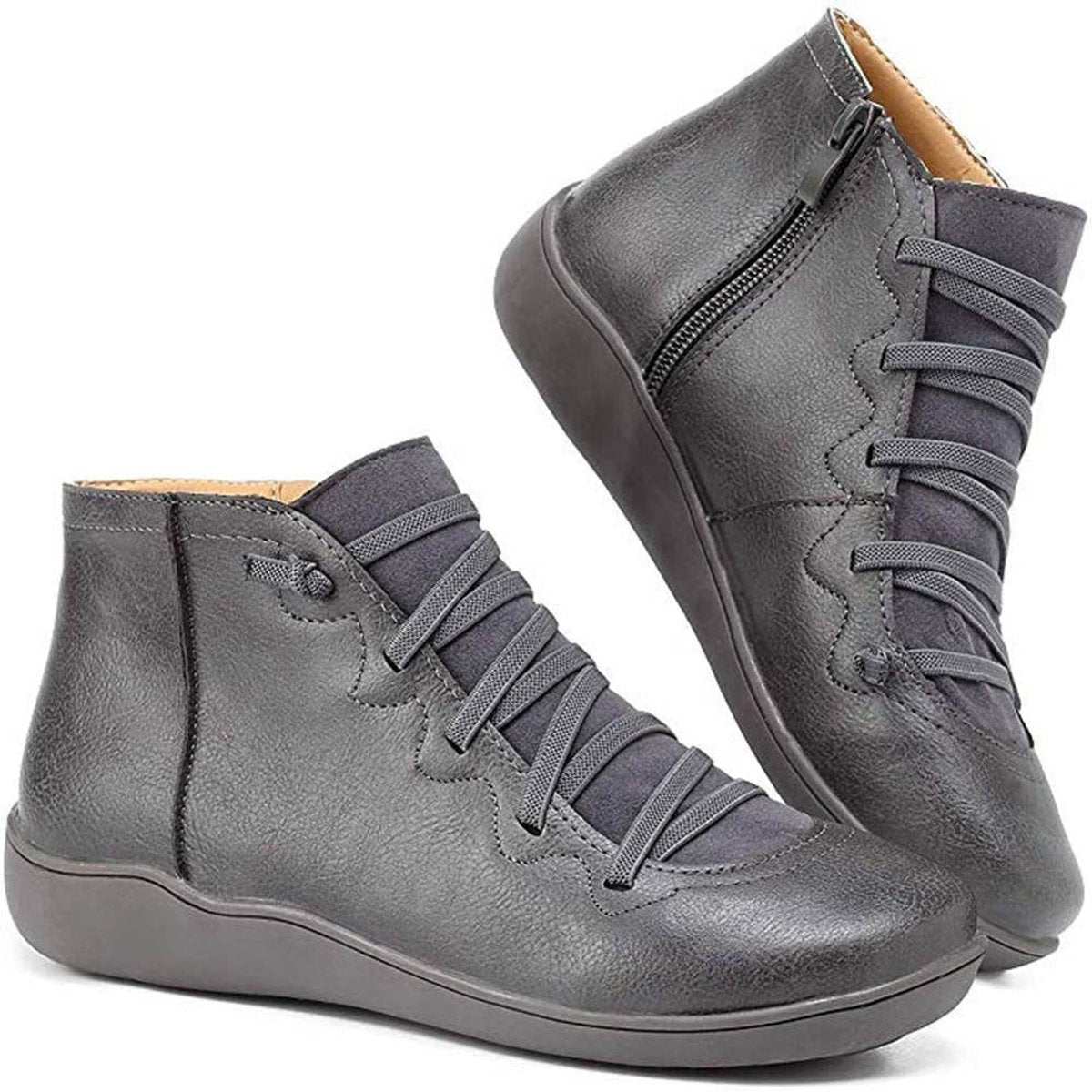 Candida | Women's Side Zip Leather Look Ankle Boots - Grey
