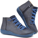 Candida | Women's Side Zip Leather Look Ankle Boots - Blue