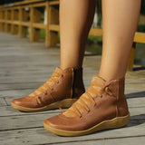 Candida | Women's Side Zip Leather Look Ankle Boots - Brown