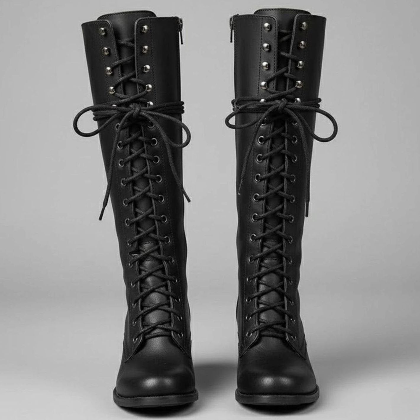 Celia | Women's Block Heel Studded Knee-High Boots - Black