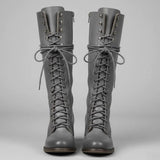 Celia | Women's Block Heel Studded Knee-High Boots - Grey