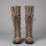 Celia | Women's Block Heel Studded Knee-High Boots - Khaki