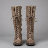 Celia | Women's Block Heel Studded Knee-High Boots - Khaki