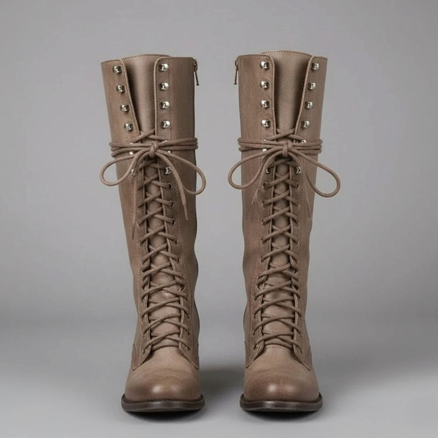 Celia | Women's Block Heel Studded Knee-High Boots - Khaki