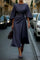 Isabelle | Women's Lantern Sleeve Midi Cocktail Dress - Navy Blue