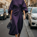 Isabelle | Women's Lantern Sleeve Midi Cocktail Dress - Purple