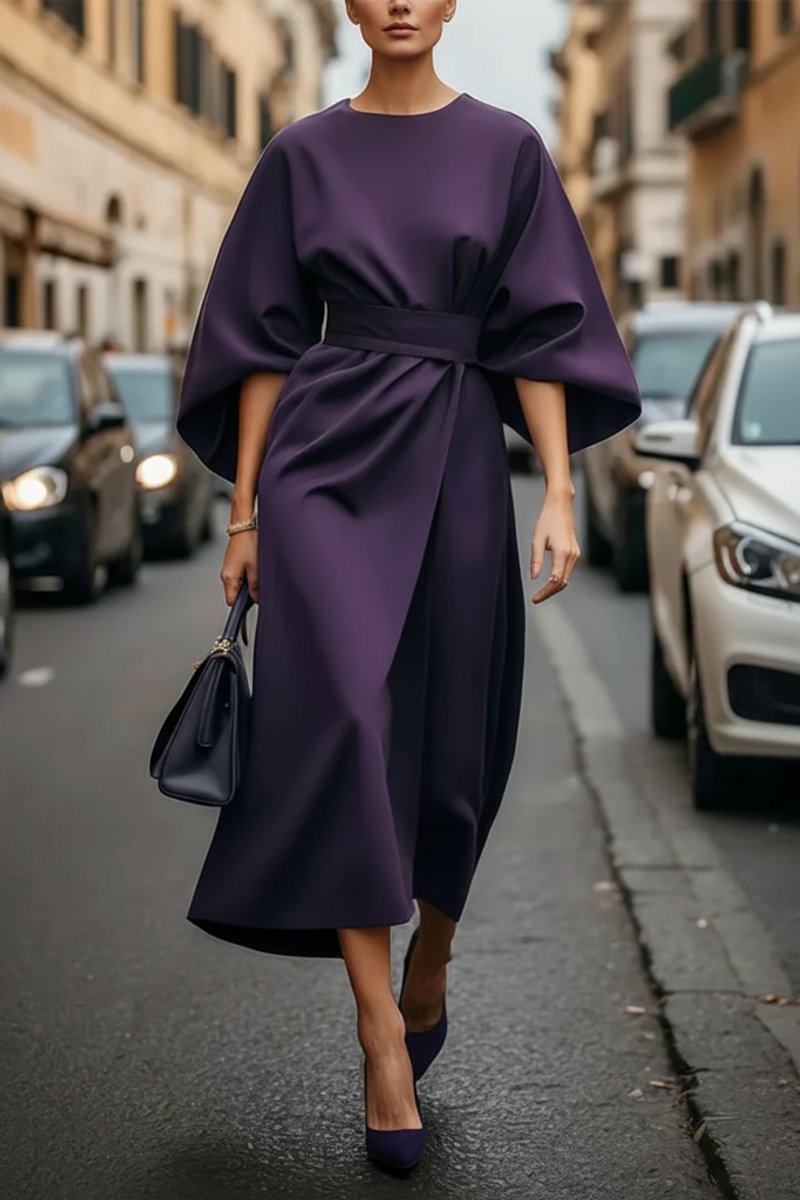 Isabelle | Women's Lantern Sleeve Midi Cocktail Dress