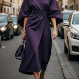 Isabelle | Women's Lantern Sleeve Midi Cocktail Dress